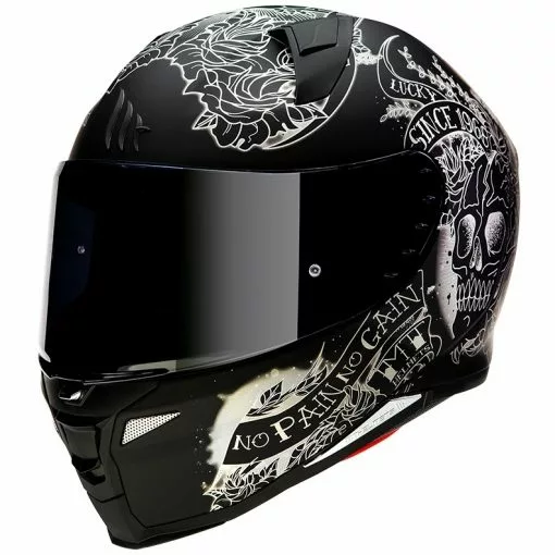 MT Helmets Casque De Moto Intégral Mt Helmet REVENGE 2 Skull & Roses A1 Matt Black -MTT Helmets Magasin casque de moto integral mt helmet revenge 2 skull roses a1 matt black 126108