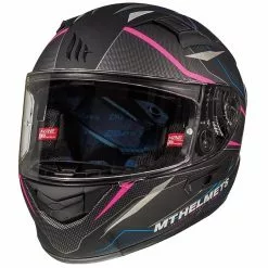 MT Helmets Casque Moto Intégral MT Casques KRE SV Double Visor Fibre Intrepid C3 Noir Rose Fluo Mat
