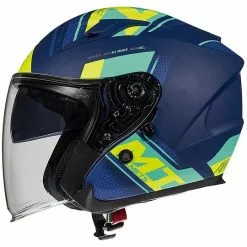 MT Helmets Casque Moto Jet Double Visor MT Casques AVENUE SV SIDEWAY J3 Bleu Mat Jaune